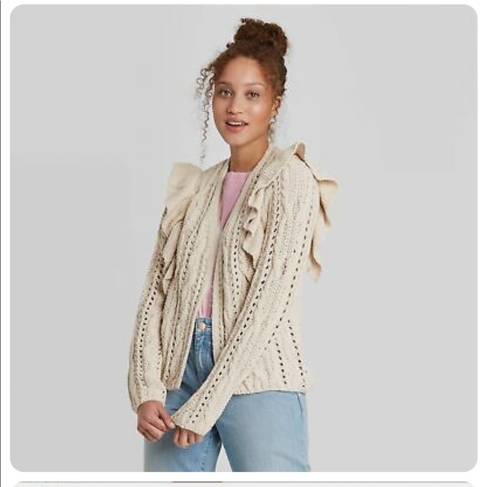 Universal Thread Oatmeal Flutter Sleeve Cardigan XS